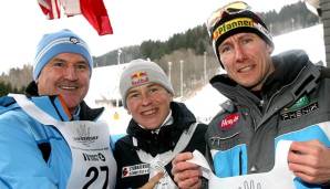 Andreas Goldberger bei einem Charity-Rennen mit seinem verstorbenen Manager Edi Federer (links) und Alois Stadlober (rechts).