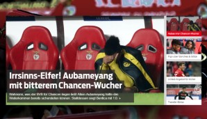 Mit zwei vergebenen Hundertprozentigen und einem verschossenen Elfmeter war Auba auch bei der "SportBild" der Sündenbock des Tages