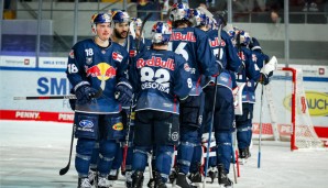 Wollen heute wieder jubeln: Der EHC Red Bull München kann sich im Spiel 4 der DEL-Finalserie einen weiteren Matchpuck erspielen.