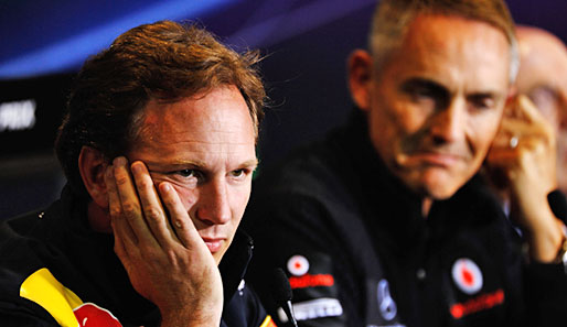 Christian Horner (l.) und Martin Whitmarsh gerieten auf der FIA-PK aneinander