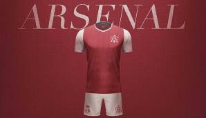 Beim FC Arsenal greift Sansolini auf eine abgewandelte Form eines der alten Wappen der Gunners zurück und verziert das Trikot mit edlen Ton-in-Ton Nadelstreifen.