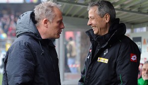 Favre (r.) beeindruckt, dass Streich es mit vielen jungen Spielern in die Europa League geschafft hat