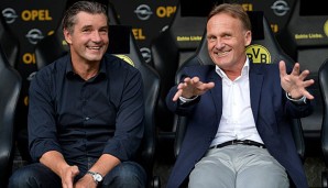 Hans-Joachim Watzke (r.) im Gespräch mit Michael Zorc