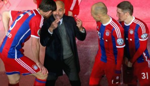 Trainer Pep Guardiola und seine Ü30-Spieler Alonso, Robben und Schweinsteiger