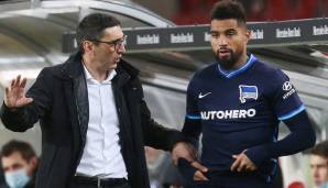 Hertha-Trainer Tayfun Korkut und Kevin-Prince Boateng bei dessen Einwechslung.