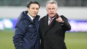 Niko Kovac und Ottmar Hitzfeld unterhalten sich nach einem Freundschaftsspiel zwischen Kroatien und der Schweiz im März 2014.