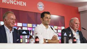 Brazzo und die starken Männer: Vorstandschef Karl-Heinz Rummenigge und Präsident Uli Hoeneß flankieren Sportdirektor Hasan Salihamidzic.