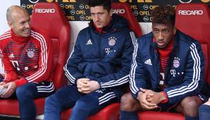 Zwei Legenden und einer der es werden will beim FC Bayern München: Arjen Robben, Robert Lewandowski und Kingsley Coman.