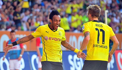 Pierre-Emerick Aubameyang (l.) traf bei seiner Bundesliga-Premiere dreifach