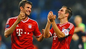 Philipp Lahm und Thomas Müller hatten beim Sieg in Manchester jede Menge Spaß