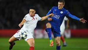 Samir Nasri im Zweikampf mit Jamie Vardy