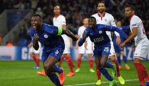 Die Freude ist groß: Wes Morgan gelingt das 1:0! Jetzt ist Sevilla unter Druck