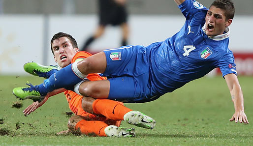 Kevin Strootman (l.) im Halbfinalduell mit Italien Marco Verratti