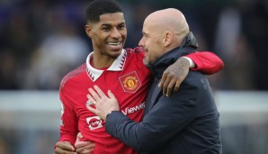 Lachen um die Wette: Marcus Rashford und Erik ten Hag.