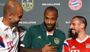 Entspanntes Wiedersehen in Portland: Pep Guardiola, Thierry Henry, Franck Ribery (v.l.)