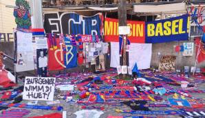 Niedergelegte Fanartikel am Barfüsserplatz: Proteste der Anhänger gegen die Klubführung um Bernhard Burgener im Frühling 2021.