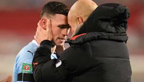 Passen hervorragend zusammen: Manchester Citys Trainer Pep Guardiola hat sein neues Offensivmonster in Phil Foden gefunden.