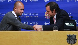 Pep Guardiola (l.) und Sandro Rosell (r.) arbeiteten vier Jahre lang in Barcelona zusammen