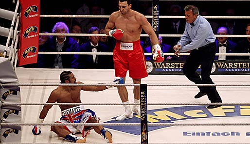 Haye machte bei seiner Niederlage gegen Klitschko mehrfach Bekanntschaft mit dem Ringboden