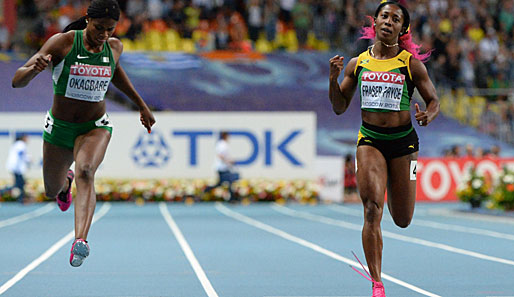 Shelly-Ann Fraser-Pryce (r.) gewann in Moskau sowohl über 100 als auch über 200 Meter