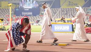 Samstagabend in Doha: In einem fast leeren Stadion hat der umstrittene Christian Coleman soeben die 100 m gewonnen.