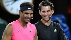 Rafael Nadal und Dominic Thiem bei einem Schaukampf vor den Australian Open.