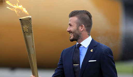 David Beckham beim Empfang der olympischen Flamme in London