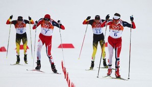 Fabian Rießle (l.) musste sich im Schlussspurt nur den beiden Norwegern geschlagen geben