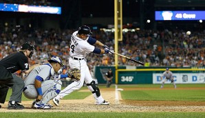 See ya! Miguel Cabrera von den Detroit Tigers schlägt einen seiner insgesamt 44 Homeruns