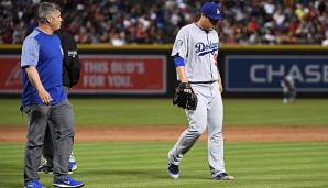 Hyun-Jin Ryu (r.) hat sich schwer an der Leiste verletzt.