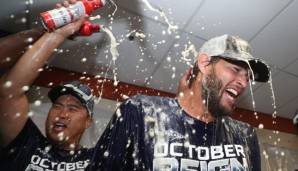 Die Los Angeles Dodgers feiern den Gewinn der National League West mit Bierduschen.