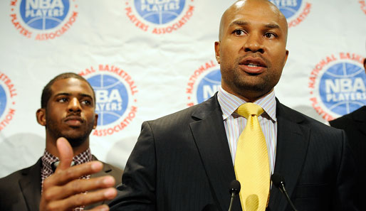 NBPA-Präsident Derek Fisher (r.) bezichtigt NBA-Commisioner David Stern der Lüge