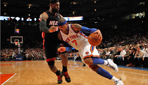 Carmelo Anthony (r.) schenkte den Miami Heat 41 Punkte ein