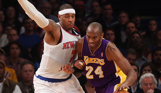 Der Top-Scorer der NBA gegen den zweitbesten Scorer: Kobe Bryant vs. Carmelo Anthony (l.)