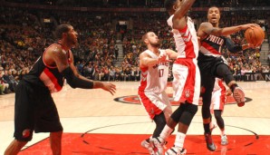 Damian Lillard (r.) und LaMarcus Aldridge (l.) waren die entscheidenden Kräfte der Blazers in Toronto