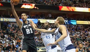 San Antonios Tim Duncan (l.) war gegen die Dallas Mavericks nicht zu bremsen