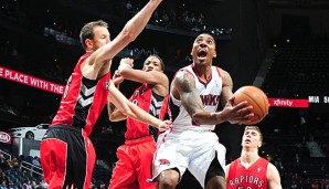 Jeff Teague (r.) und die Atlanta Hawks feierten gegen Toronto bereits den 5. Sieg in Folge