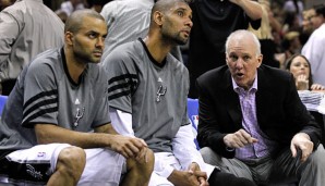 San Antonios Erfolgstrio: Tony Parker, Tim Duncan und Headcoach Gregg Popovich (v.l.)