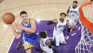 Klay Thompson (l.) und die Warriors hatten beim Angriff auf den Korb oft leichtes Spiel