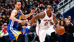 Jeff Teague (r.) und Stephen Curry im Duell: Wer hat am Ende die beste Bilanz aufzuweisen?