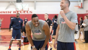 Chandler Parsons (r.) und Dwight Howard spielten bereits bei Team USA und den Rockets zusammen