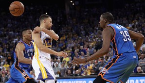 Mit Steph Curry, Kevin Durant und Russell Westbrook stehen sich drei Megastars gegenüber