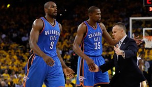 Serge Ibaka (l.) und Kevin Durant in ihrer jeweils letzten Partie für OKC - Game 7 der Conference Finals