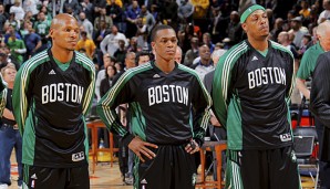 Ray Allen (l.) verabschiedete sich nicht von Rajon Rondo und Paul Pierce