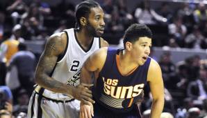 Kawhi Leonard im Duell mit Phoenix-Guard Devin Booker.