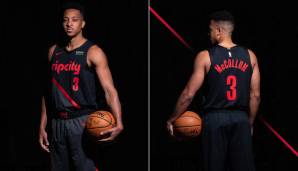 PORTLAND TRAIL BLAZERS - C.J. McCollum präsentiert das neue Jersey der Blazers, das als Hommage an den Pazifischen Nordwesten gedeutet werden soll.