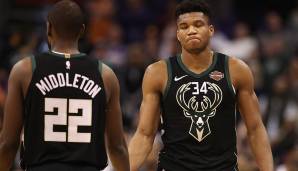 Platz 6: MILWAUKEE BUCKS: Giannis Antetokounmpo und Khris Middleton - Der MVP und einer der besten Clutch-Spieler der Liga, das reicht knapp nicht für die besten Fünf, weil Middleton eben doch kein Star der ersten Kaste ist.