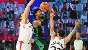 Marcus Smart läuft in Spiel 2 der Celtics gegen die Raptors im Schlussabschnitt mit 5 Dreiern so richtig heiß.