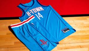 HOUSTON ROCKETS: Ebenso in Blau und ebenso ungewohnt laufen die Texaner kommende Saison mit ihren City Edition Jerseys auf. Die Farbe soll eine Hommage an die Houston Oilers, das ehemalige Football-Team, sein.