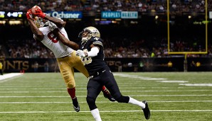 Anquan Boldin steigt in der Endzone hoch, Cornerback Keenan Lewis ist diesmal geschlagen